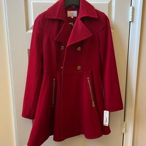 Brand New Never Been Worn Laundry by Shelli Segal Red Coat with Gold Buttons